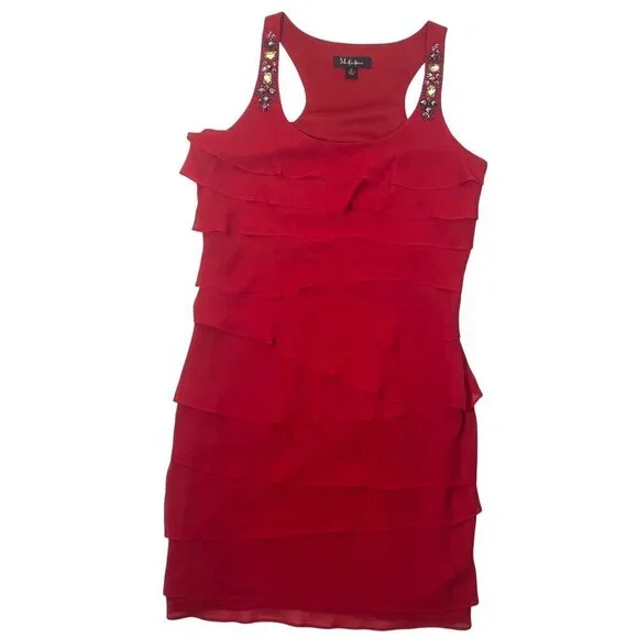 Y2K cocktail dress ruffled sleeveless tank jeweled sleeveless red party dress 10 - Picture 4 of 12